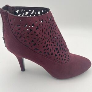 Woman's Burgandy Suede IMPO Taisa Half Boots Zipper Cutouts‎ Size 7.5